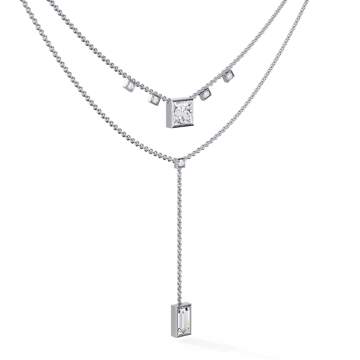 Baguette, Princess And Round Cut 3.44 Ct  Lab Grown Diamond Bezel Set Dainty Diamond Necklace For gifted by bridal - HIGHCARAT DIAMONDS
