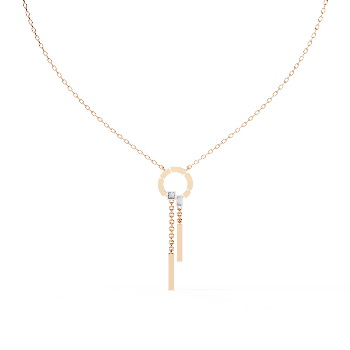 Baguette, Princess and Round 14K Solid Rose Gold Natural Cut Diamond Bezel Set Antique Necklace Gifted for Women's - HIGHCARAT DIAMONDS