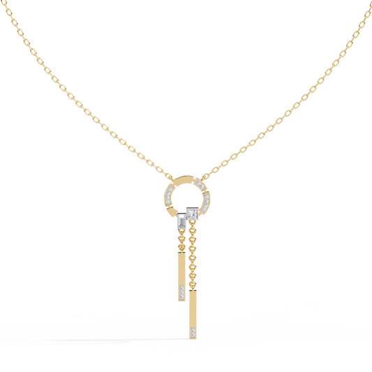 Baguette, Princess and Round 14K Solid Rose Gold Natural Cut Diamond Bezel Set Antique Necklace Gifted for Women's - HIGHCARAT DIAMONDS
