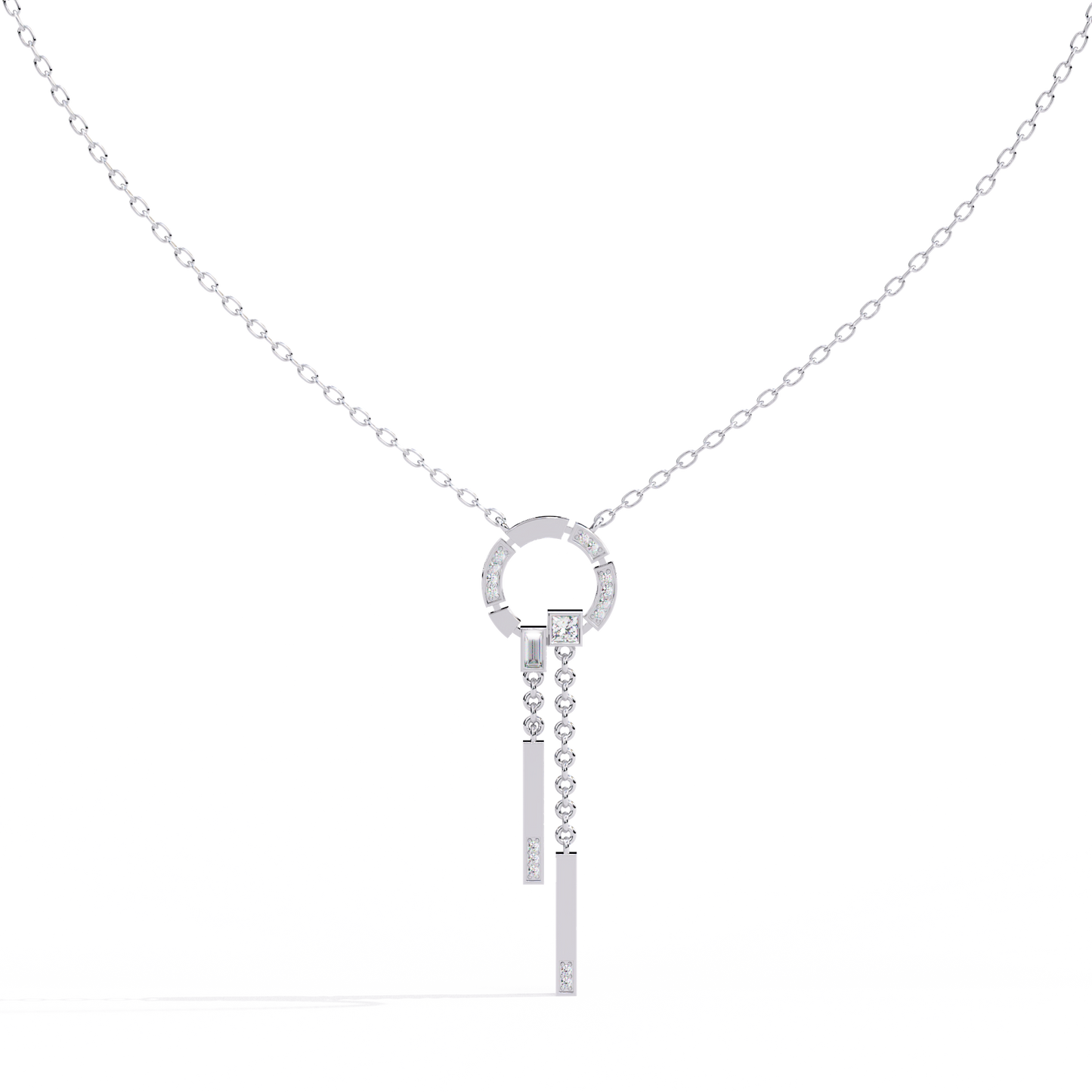 Baguette, Princess and Round 14K Solid Rose Gold Natural Cut Diamond Bezel Set Antique Necklace Gifted for Women's - HIGHCARAT DIAMONDS
