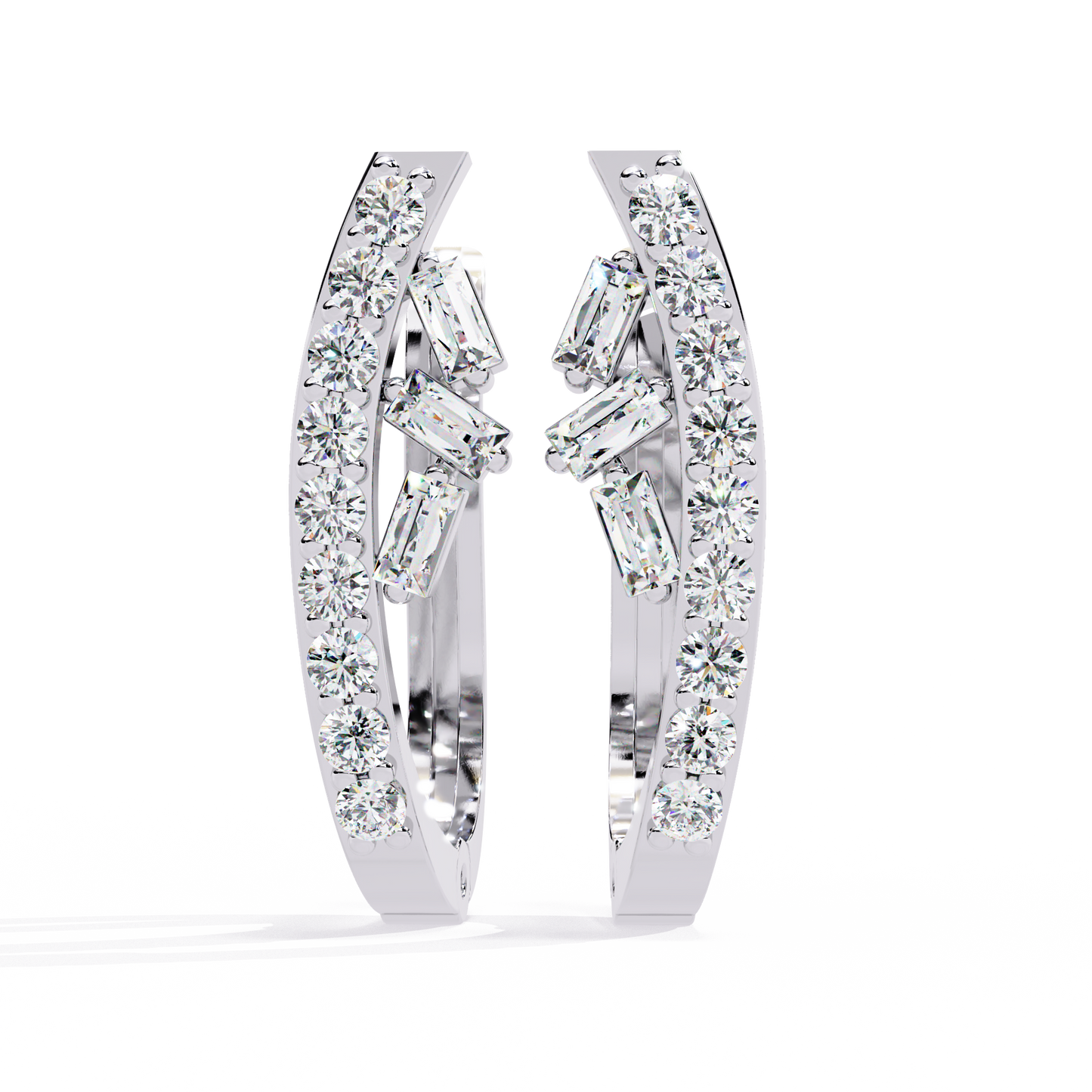 Baguette And Round Cut Diamond Sparkling Art Deco Dainty Cluster Statement Party Wear Hoop Earring Gift For Her - HIGHCARAT DIAMONDS