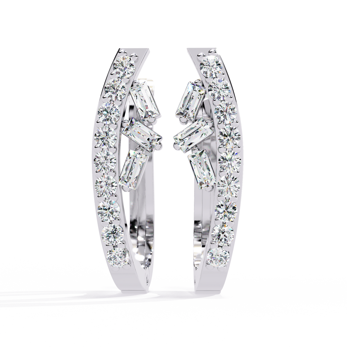Baguette And Round Cut Diamond Sparkling Art Deco Dainty Cluster Statement Party Wear Hoop Earring Gift For Her - HIGHCARAT DIAMONDS