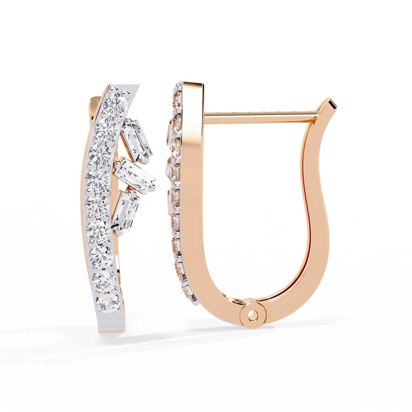 Baguette And Round Cut Diamond Sparkling Art Deco Dainty Cluster Statement Party Wear Hoop Earring Gift For Her - HIGHCARAT DIAMONDS