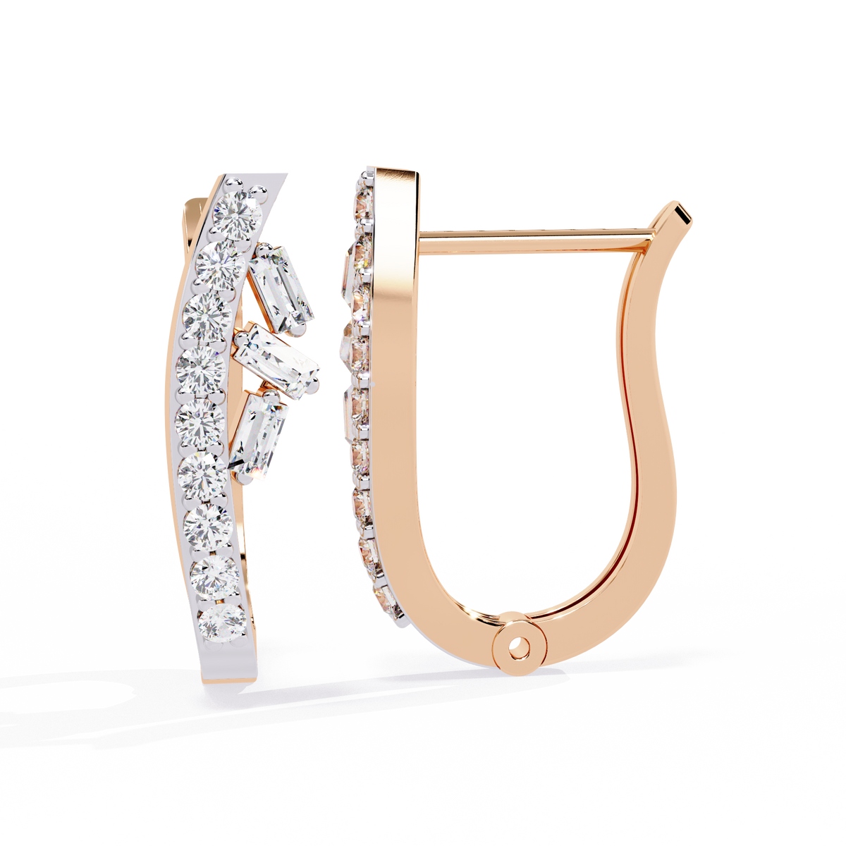 Baguette And Round Cut Diamond Sparkling Art Deco Dainty Cluster Statement Party Wear Hoop Earring Gift For Her - HIGHCARAT DIAMONDS