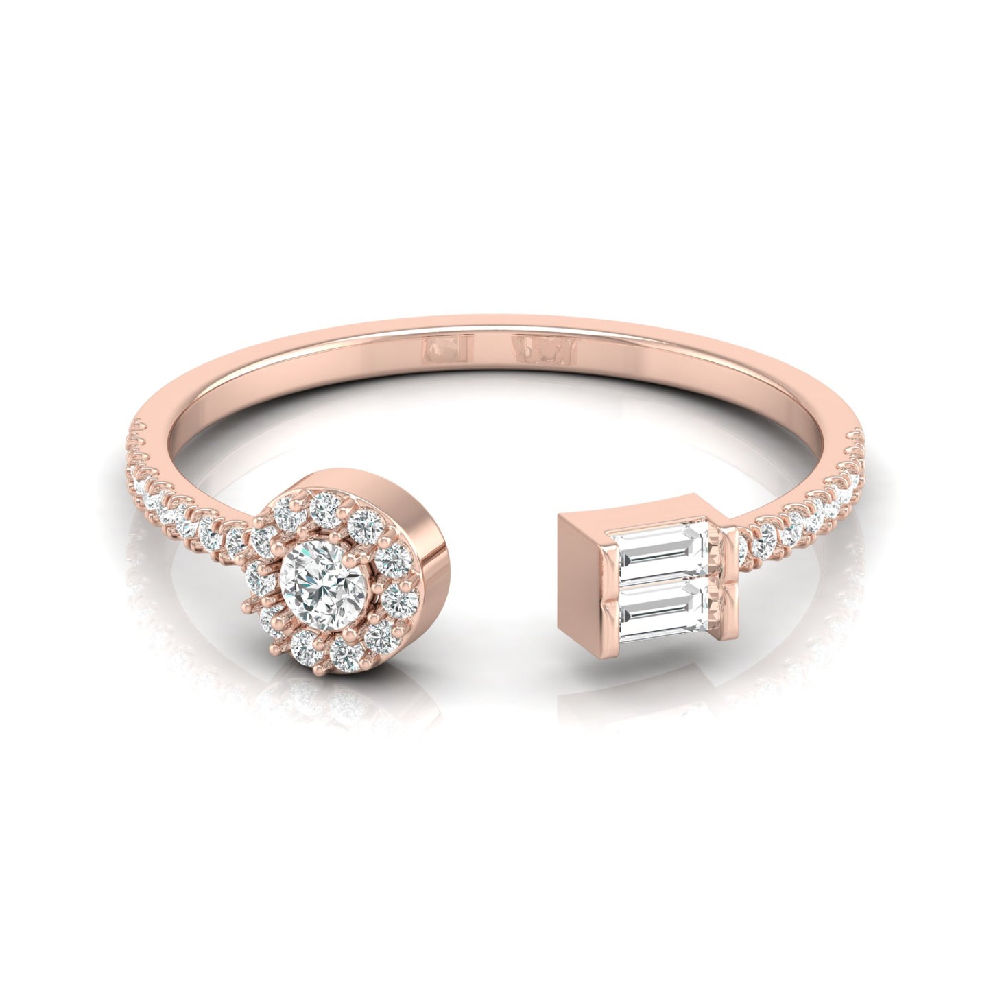 Baguette & Round Cut Lab Grown Diamond Open Cuff Ring