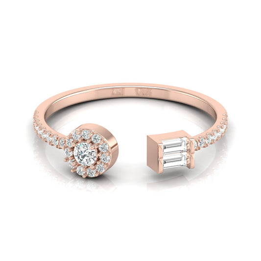 Baguette & Round Cut Lab Grown Diamond Open Cuff Ring - HIGHCARAT DIAMONDS