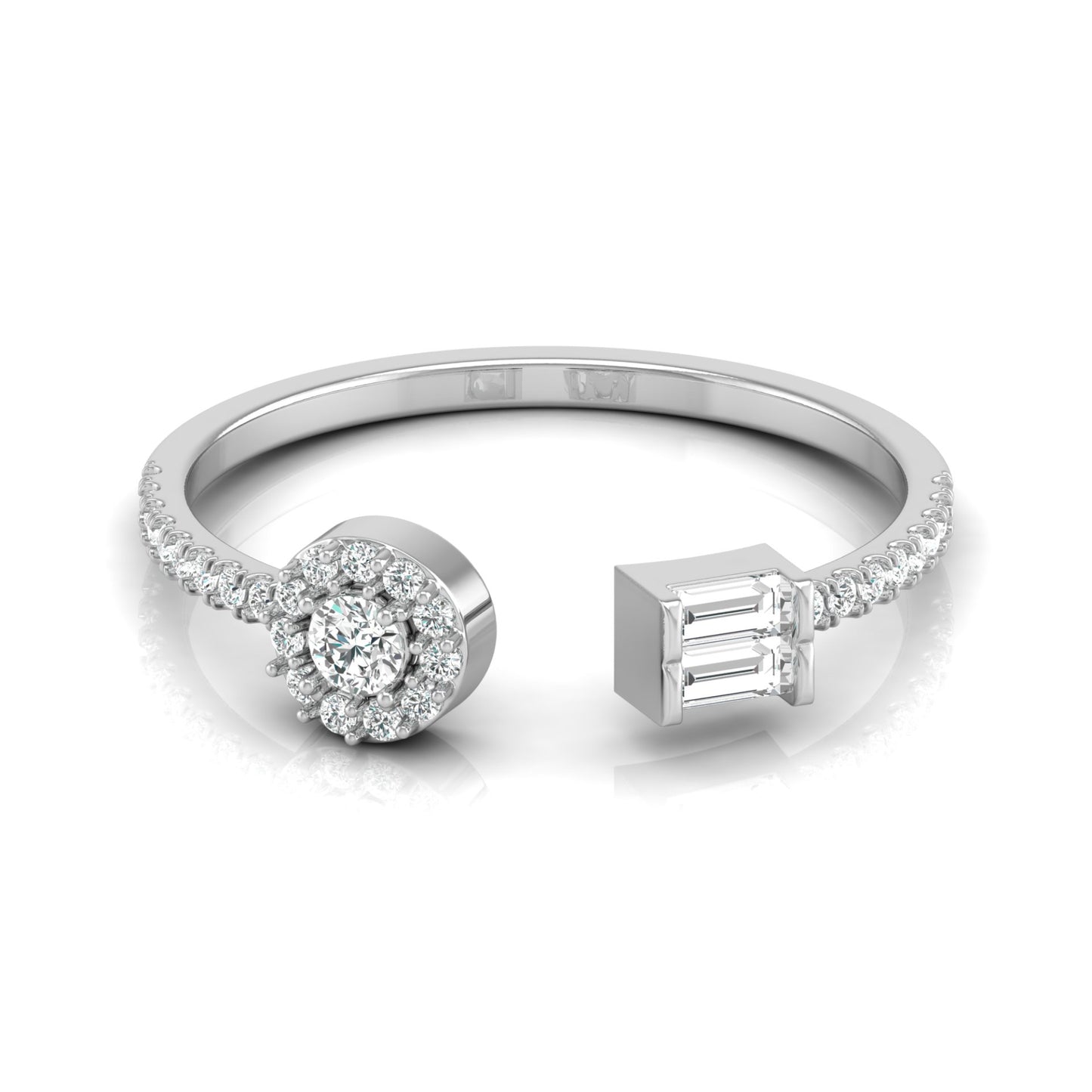 Baguette & Round Cut Lab Grown Diamond Open Cuff Ring