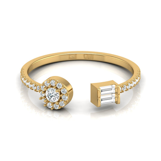 Baguette & Round Cut Lab Grown Diamond Open Cuff Ring - HIGHCARAT DIAMONDS