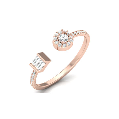 Baguette & Round Cut Lab Grown Diamond Open Cuff Ring