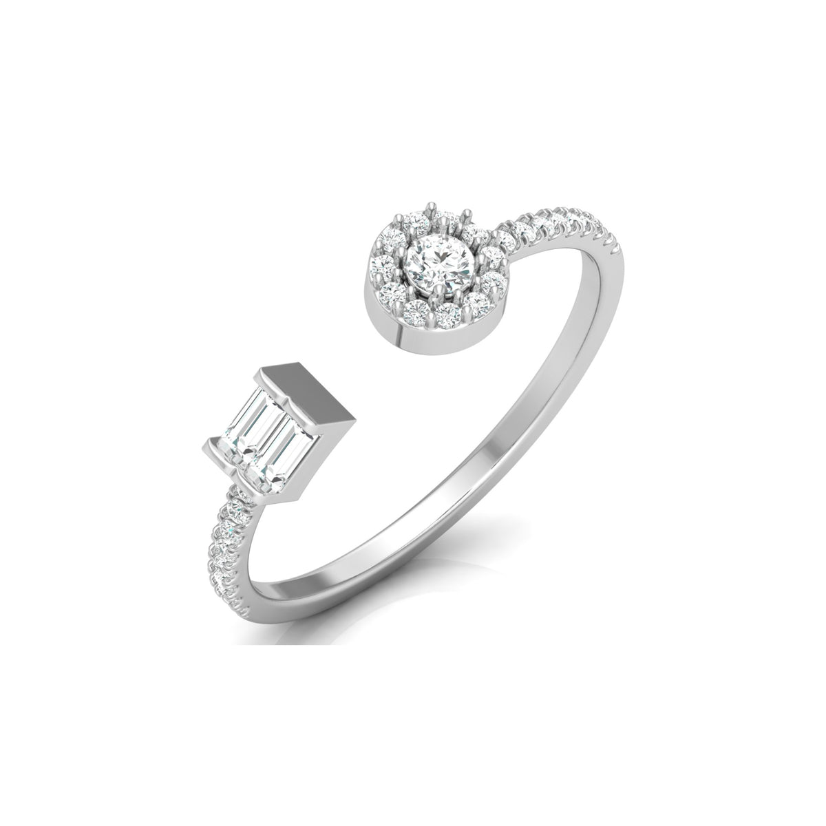 Baguette & Round Cut Lab Grown Diamond Open Cuff Ring - HIGHCARAT DIAMONDS