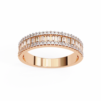 Baguette & Round Diamond Three Row Wedding Band - HIGHCARAT DIAMONDS