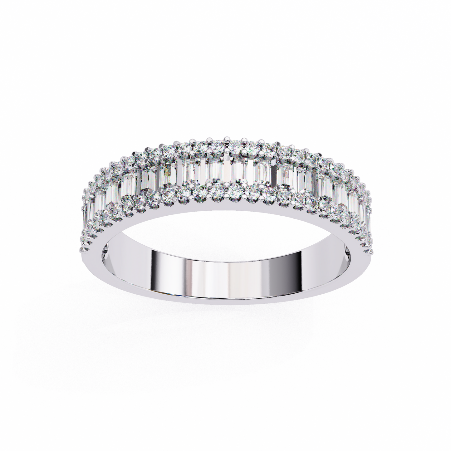 Baguette & Round Diamond Three Row Wedding Band - HIGHCARAT DIAMONDS