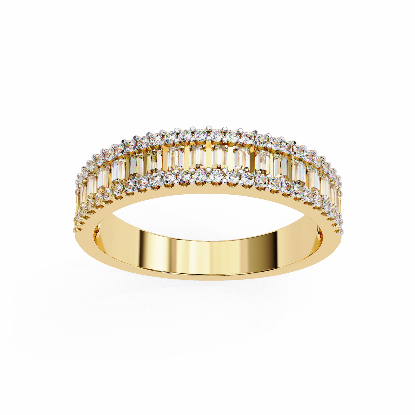 Baguette & Round Diamond Three Row Wedding Band - HIGHCARAT DIAMONDS