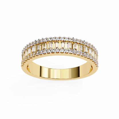 Baguette & Round Diamond Three Row Wedding Band - HIGHCARAT DIAMONDS