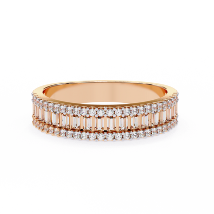 Rose gold baguette and round cut lab diamond wedding ring