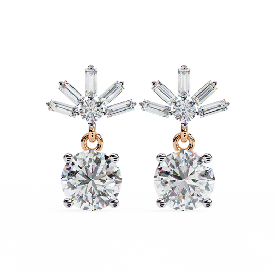 Baguette And Round Cut High Quality Diamond Antique Art Deco Vintage Classic Handmade Drop Wedding Earring Gift For Her - HIGHCARAT DIAMONDS