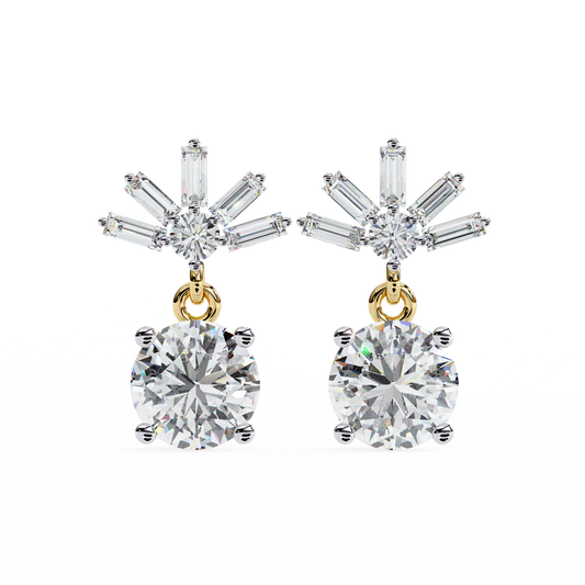 Baguette And Round Cut High Quality Diamond Antique Art Deco Vintage Classic Handmade Drop Wedding Earring Gift For Her - HIGHCARAT DIAMONDS