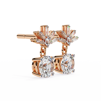 Baguette And Round Cut High Quality Diamond Antique Art Deco Vintage Classic Handmade Drop Wedding Earring Gift For Her - HIGHCARAT DIAMONDS