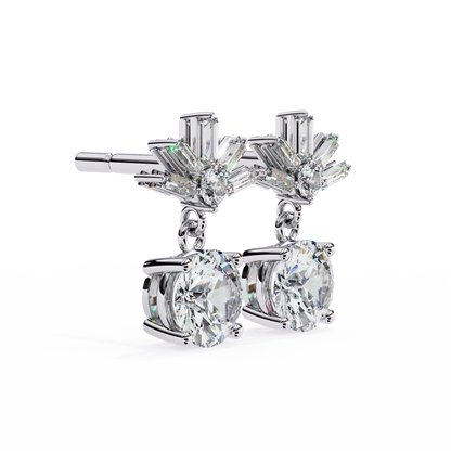 Baguette And Round Cut High Quality Diamond Antique Art Deco Vintage Classic Handmade Drop Wedding Earring Gift For Her - HIGHCARAT DIAMONDS