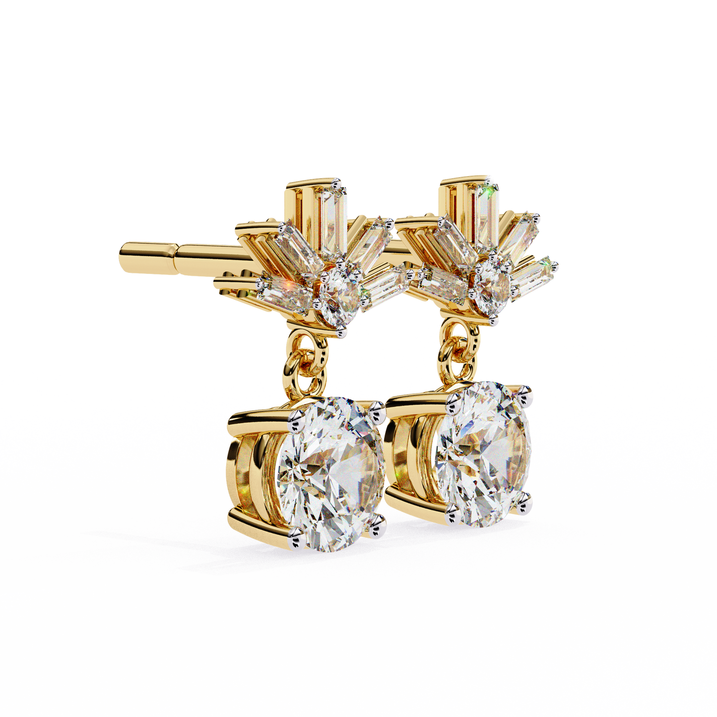 Baguette And Round Cut High Quality Diamond Antique Art Deco Vintage Classic Handmade Drop Wedding Earring Gift For Her - HIGHCARAT DIAMONDS
