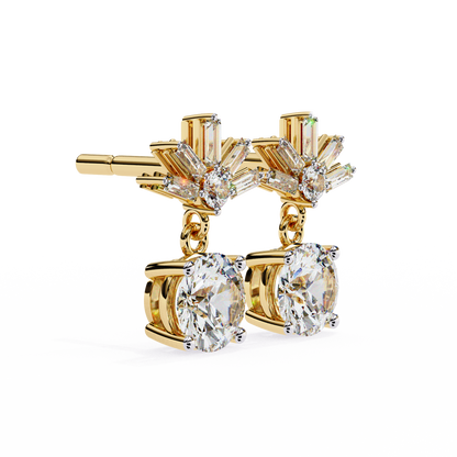 Baguette And Round Cut High Quality Diamond Antique Art Deco Vintage Classic Handmade Drop Wedding Earring Gift For Her - HIGHCARAT DIAMONDS