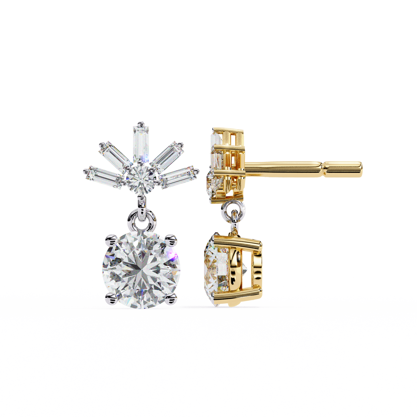Baguette And Round Cut High Quality Diamond Antique Art Deco Vintage Classic Handmade Drop Wedding Earring Gift For Her - HIGHCARAT DIAMONDS