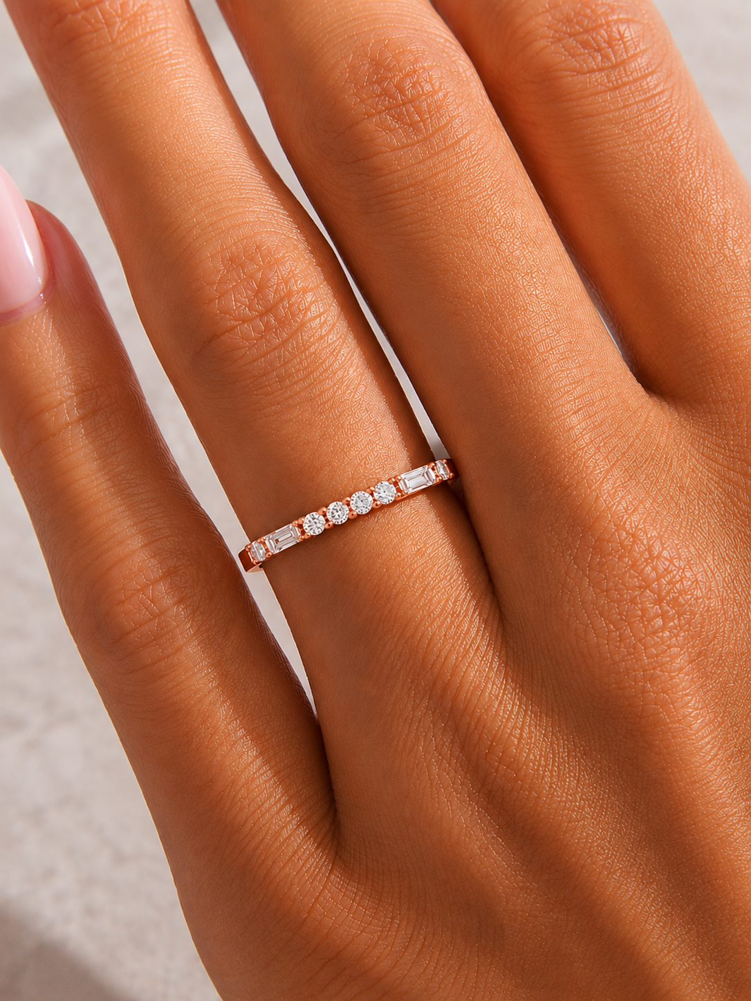 Labgrown Ecofriendly  Baguette and Round Diamond Half-Eternity Stackable Band Ring For Anniversary Gift - HIGHCARAT DIAMONDS
