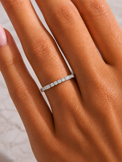 Labgrown Ecofriendly  Baguette and Round Diamond Half-Eternity Stackable Band Ring For Anniversary Gift - HIGHCARAT DIAMONDS