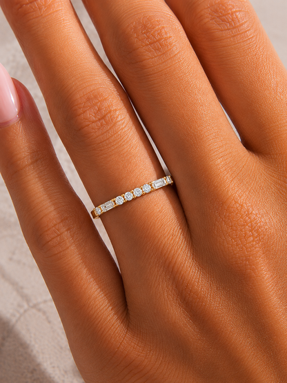 Labgrown Ecofriendly  Baguette and Round Diamond Half-Eternity Stackable Band Ring For Anniversary Gift - HIGHCARAT DIAMONDS