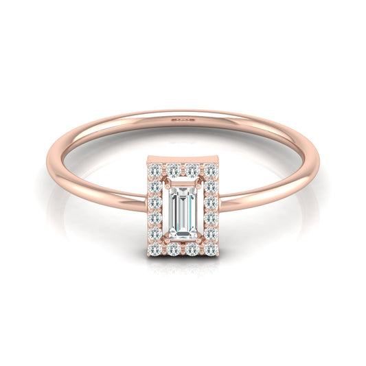 Baguette and Round Lab Grown Diamond Halo Solitaire Ring - HIGHCARAT DIAMONDS