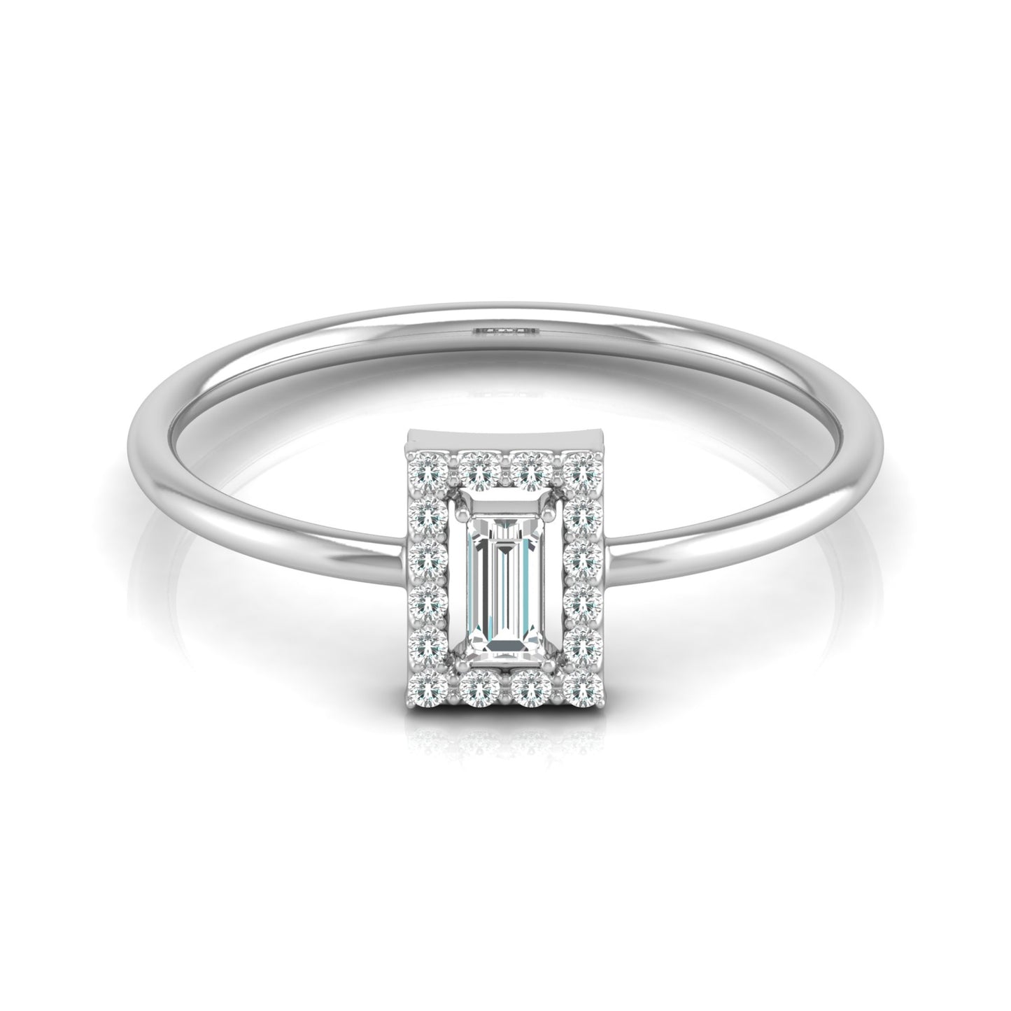 Baguette and Round Lab Grown Diamond Halo Solitaire Ring