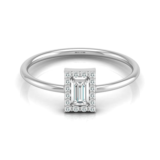 Baguette and Round Lab Grown Diamond Halo Solitaire Ring - HIGHCARAT DIAMONDS