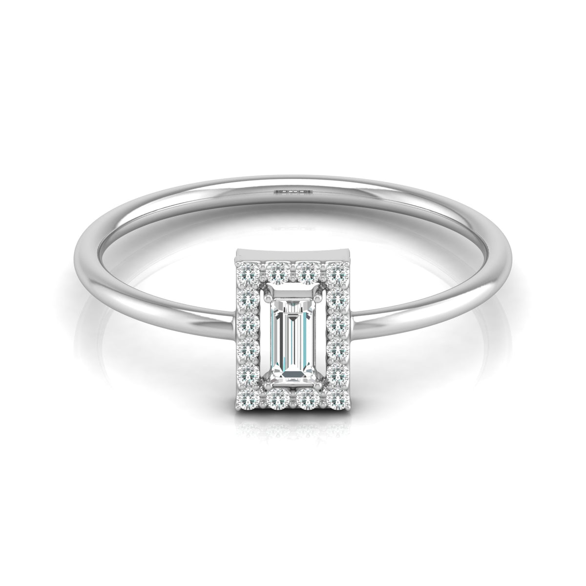 Baguette and Round Lab Grown Diamond Halo Solitaire Ring - HIGHCARAT DIAMONDS