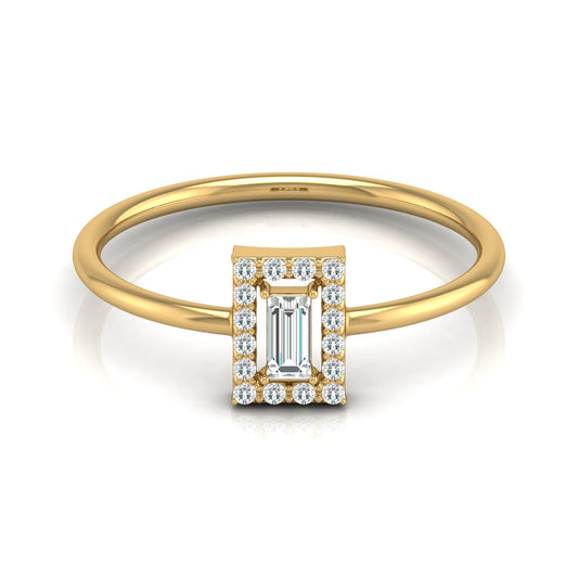 Baguette and Round Lab Grown Diamond Halo Solitaire Ring - HIGHCARAT DIAMONDS