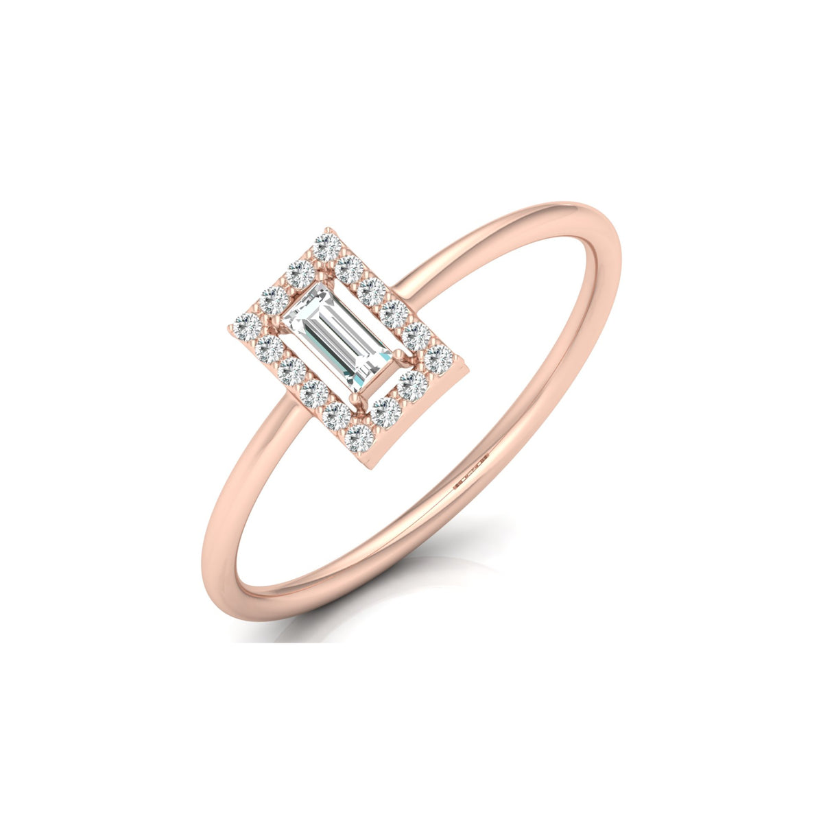 Baguette and Round Lab Grown Diamond Halo Solitaire Ring - HIGHCARAT DIAMONDS