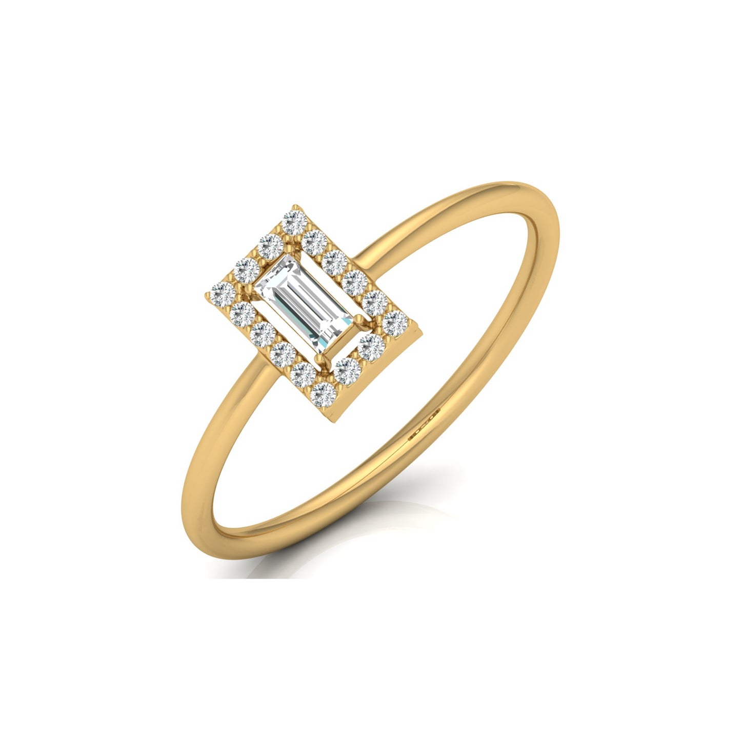 Baguette and Round Lab Grown Diamond Halo Solitaire Ring