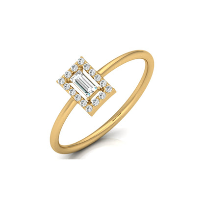 Baguette and Round Lab Grown Diamond Halo Solitaire Ring