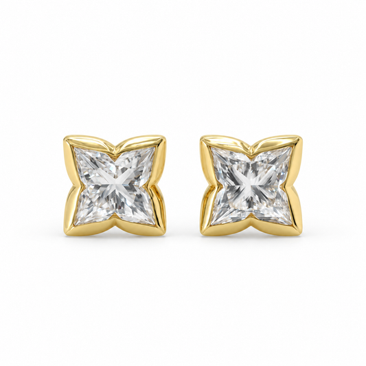 Lily Cut Lab Grown Diamond Bezel Set Stud Earring