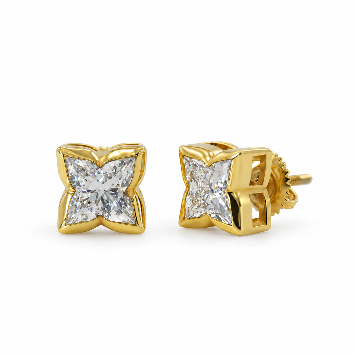 Lily Cut Lab Grown Diamond Bezel Set Stud Earring