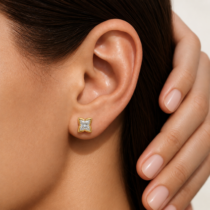 Lily Cut Lab Grown Diamond Bezel Set Stud Earring
