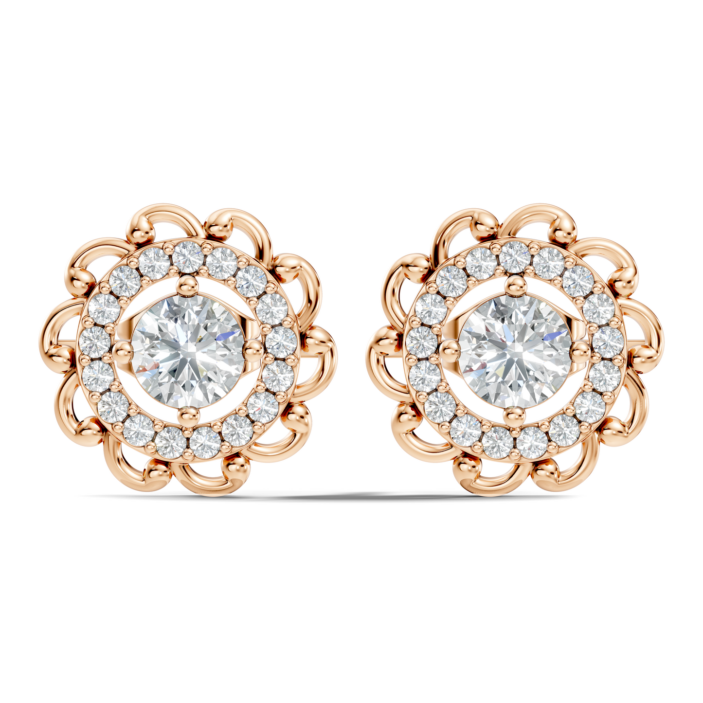 Vintage Round Labgrown Diamond Stud Earring In 14K Solid White Gold For Women's - HIGHCARAT DIAMONDS