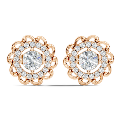 Vintage Round Labgrown Diamond Stud Earring In 14K Solid White Gold For Women's - HIGHCARAT DIAMONDS