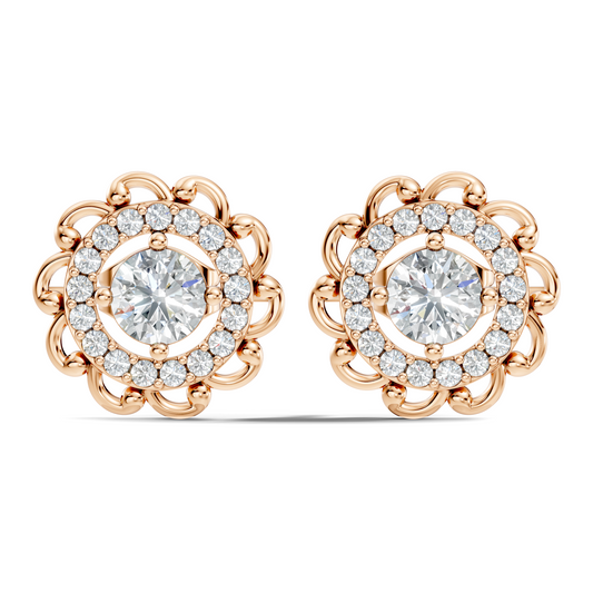 Vintage Round Labgrown Diamond Stud Earring In 14K Solid White Gold For Women's - HIGHCARAT DIAMONDS