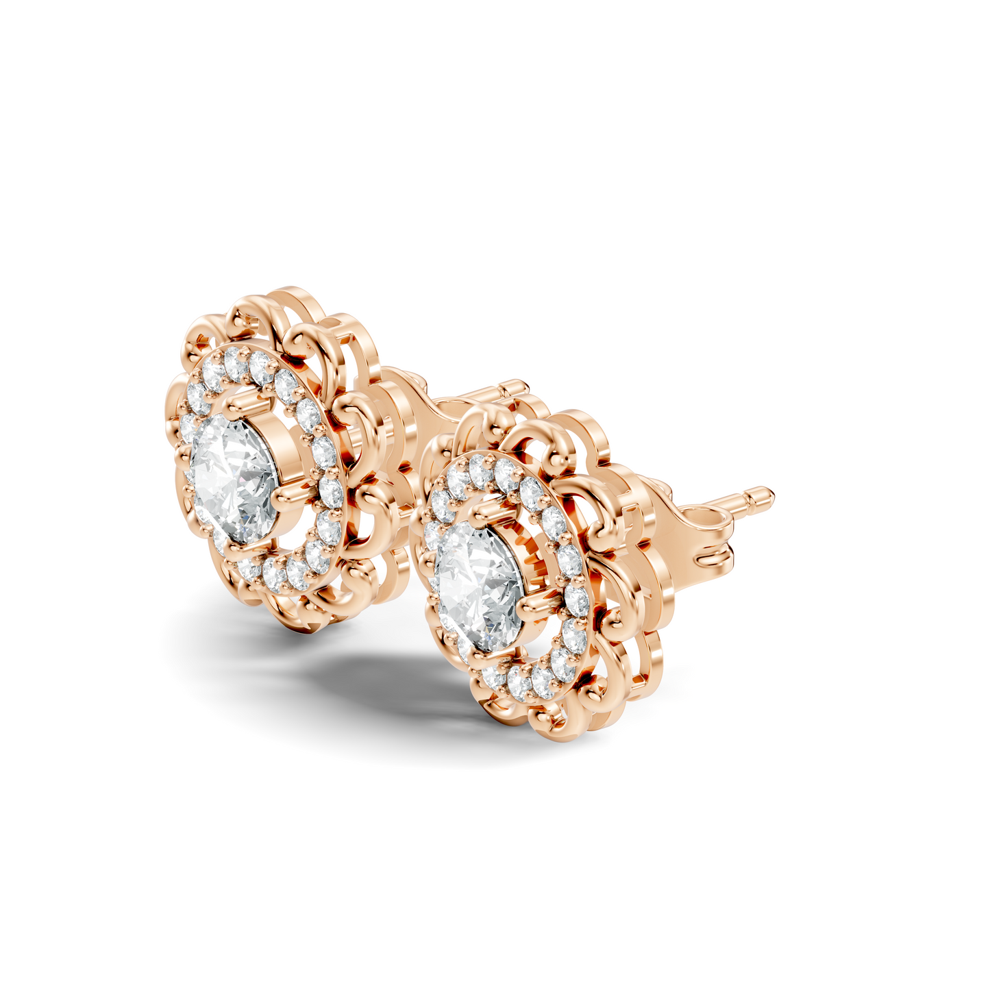 Vintage Round Labgrown Diamond Stud Earring In 14K Solid White Gold For Women's - HIGHCARAT DIAMONDS
