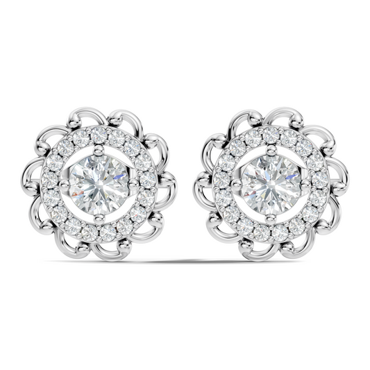 Vintage Round Labgrown Diamond Stud Earring In 14K Solid White Gold For Women's - HIGHCARAT DIAMONDS