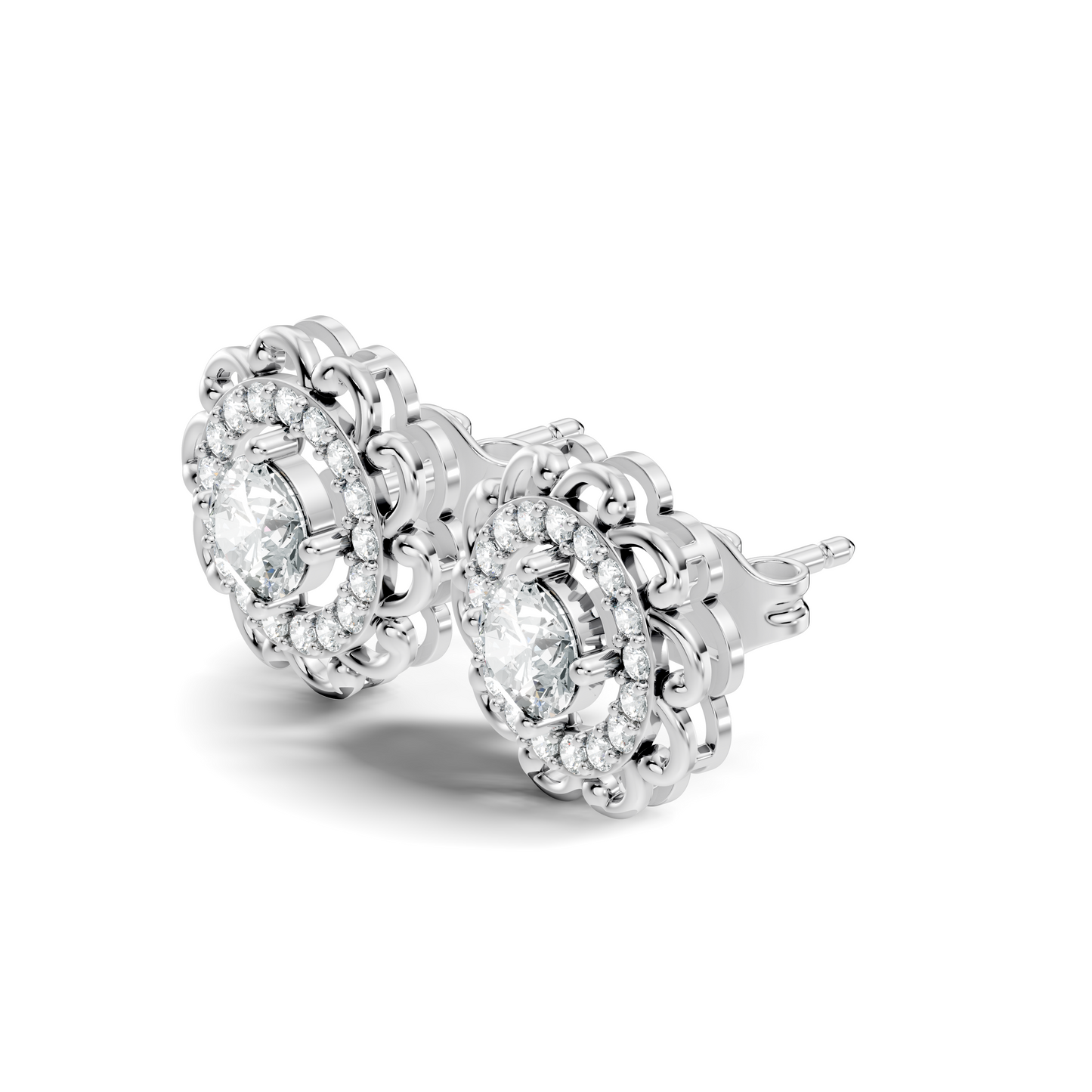 Vintage Round Labgrown Diamond Stud Earring In 14K Solid White Gold For Women's - HIGHCARAT DIAMONDS