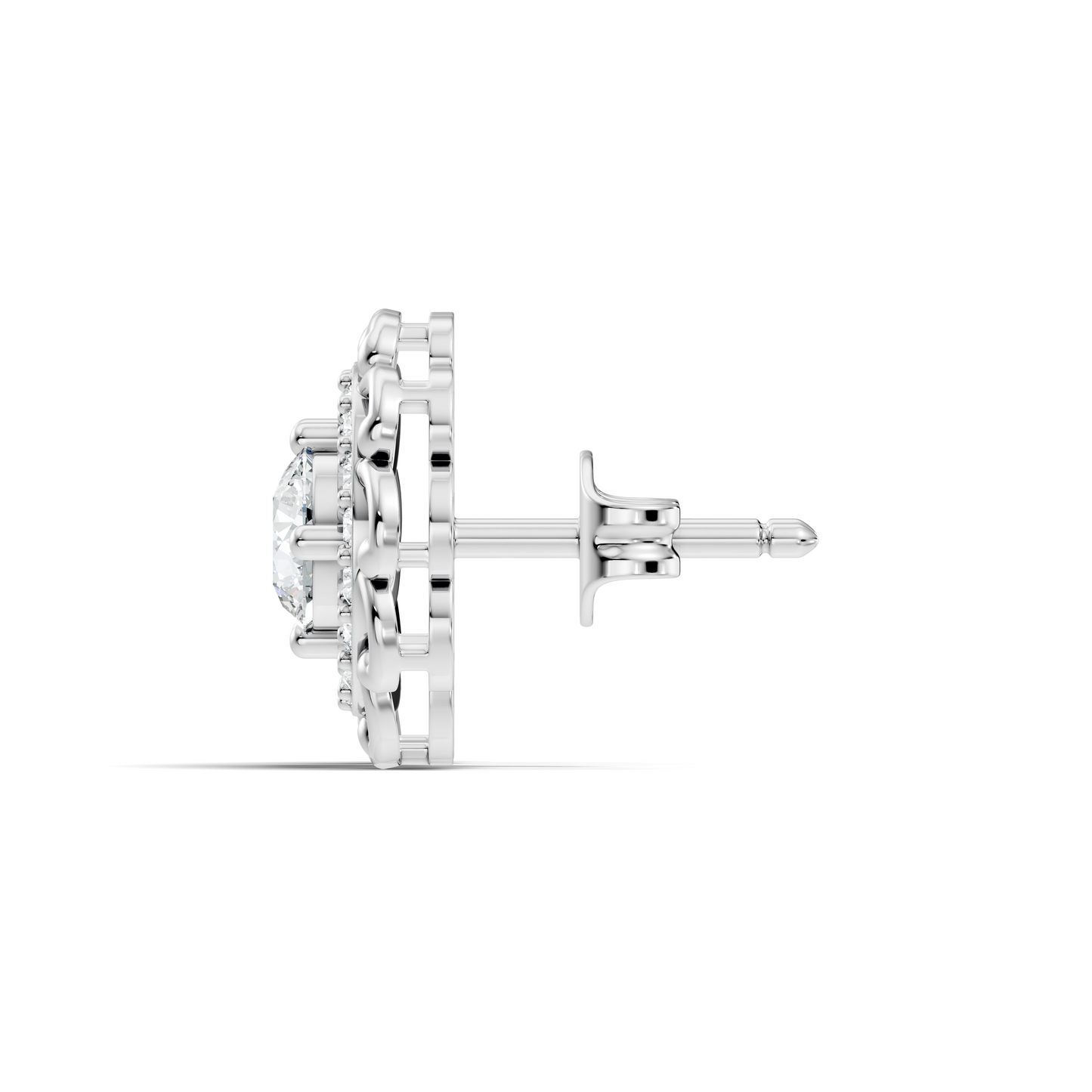 Vintage Round Labgrown Diamond Stud Earring In 14K Solid White Gold For Women's - HIGHCARAT DIAMONDS