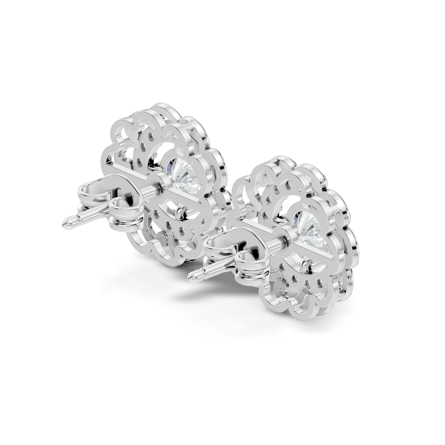 Vintage Round Labgrown Diamond Stud Earring In 14K Solid White Gold For Women's - HIGHCARAT DIAMONDS
