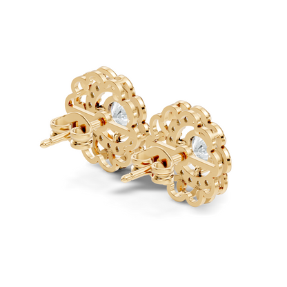 Vintage Round Labgrown Diamond Stud Earring In 14K Solid White Gold For Women's - HIGHCARAT DIAMONDS