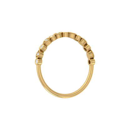 Bezel-Set Round Diamond Band Ring With Milgrain Detailing Vintage Style In 14K Solid Gold - HIGHCARAT DIAMONDS